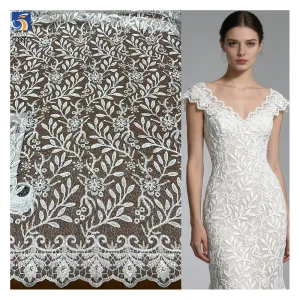 YX1274-1 Chinese Lace 10 Yards Custom Pattern Dyeing Embroidered Water-Soluble Lace Fabric for White Wedding Dress