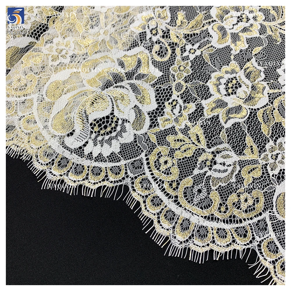 YX1332 300cm*150cm Factory Wholesale Price China Gold Eyelash Lace Fabrics Big Flowers Embroidered Eyelash Lace Fabric Textile - 图片 5