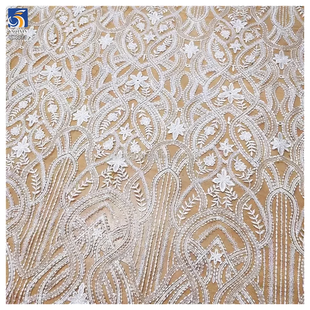 YX1277 Noble and Luxurious Water-Soluble Embroidered Wedding Dress Fabric Bridal Tulle Competitive Prices Wedding Lace Fabric - 图片 6