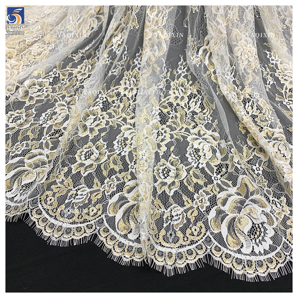 YX1332 300cm*150cm Factory Wholesale Price China Gold Eyelash Lace Fabrics Big Flowers Embroidered Eyelash Lace Fabric Textile - 图片 4