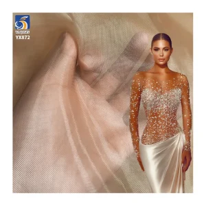 YX872 High Quality 60D High-Density Mesh 100% Nylon Hard Mesh Fabric Knitted Twill Square Mesh Wedding Dress Fabric