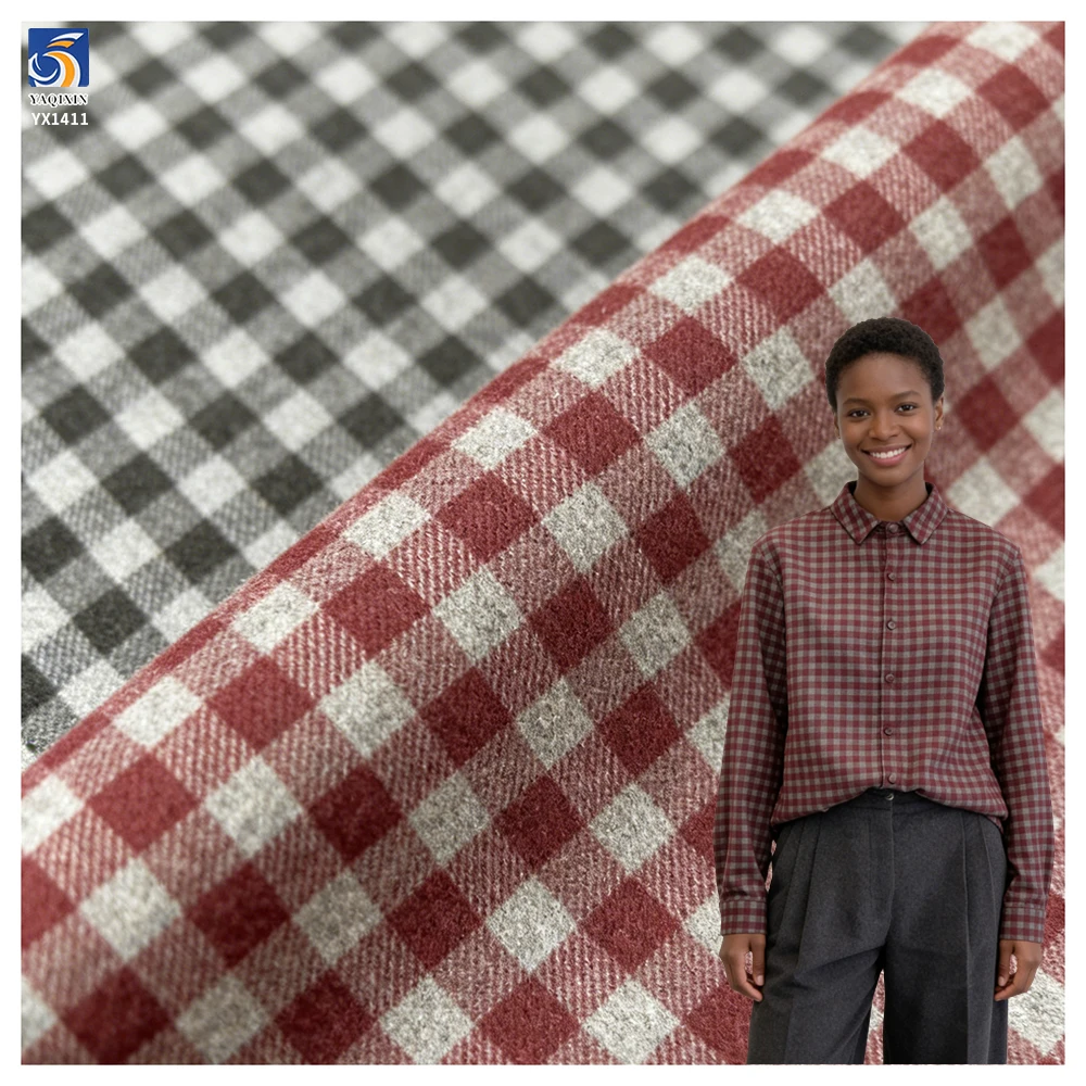 YX1411 TR Polyester Cotton Twill Brushed Chaoyang Plaid Fabric 195gsm Thickened Yarn Dyed Pink Plaid Fabric for Shirts