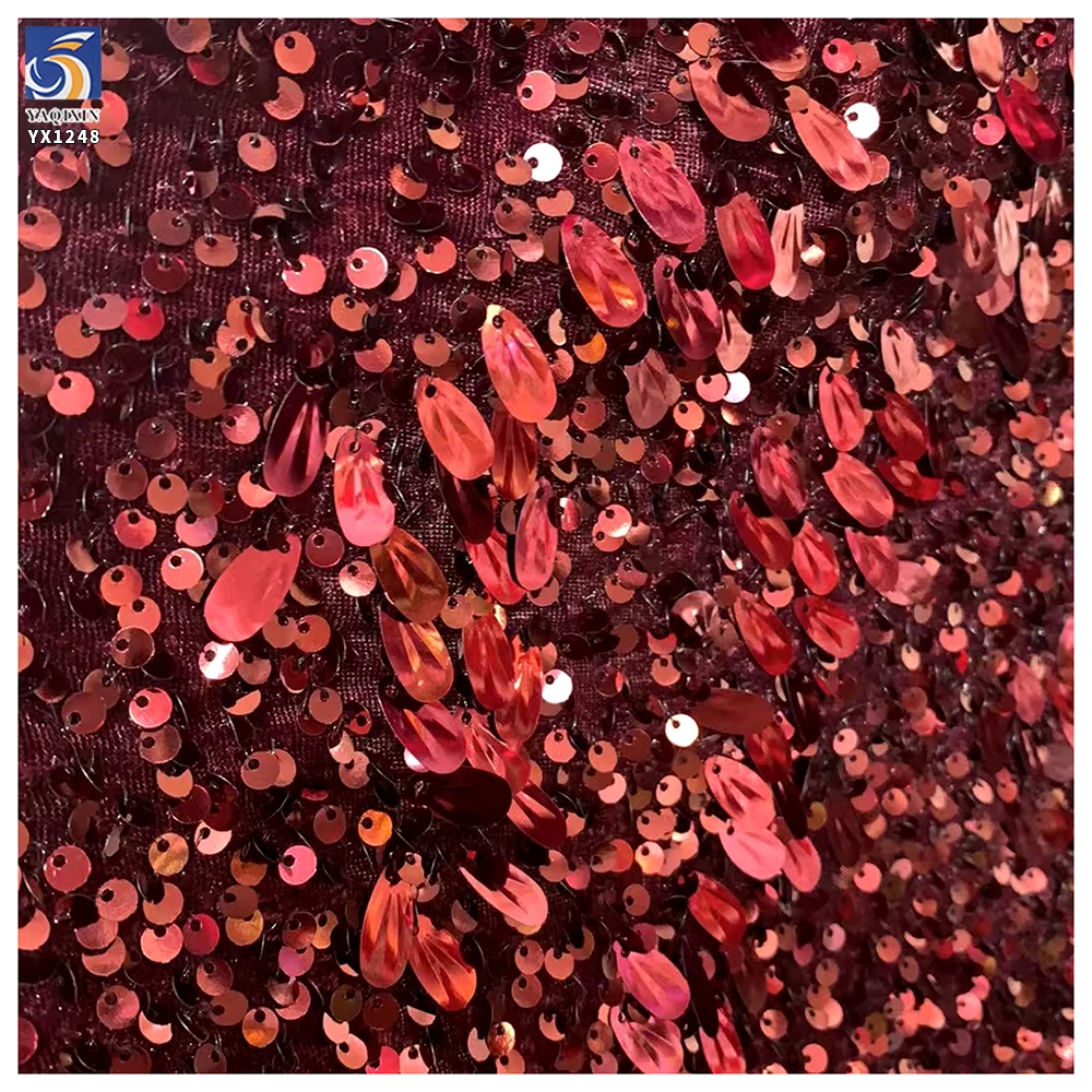 YX1248 2026 Seed-Shaped 5mm Sequins New Design Fabric Velvet Base Embroidery Colorful Sequin Fabric for Fashionable Dress - 图片 6