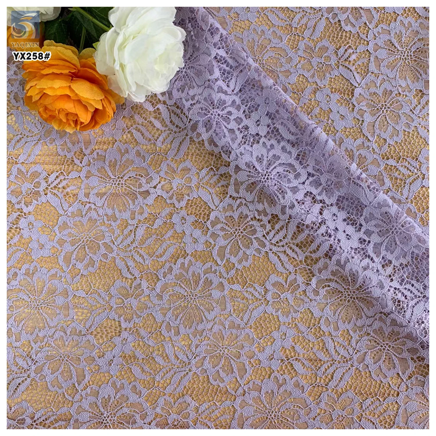 YX258 Latest Soft Polyester Material Dark Purple Lace Fabric 5 Yard Flowers Embroidery Chantilly Lace Fabric - 图片 6