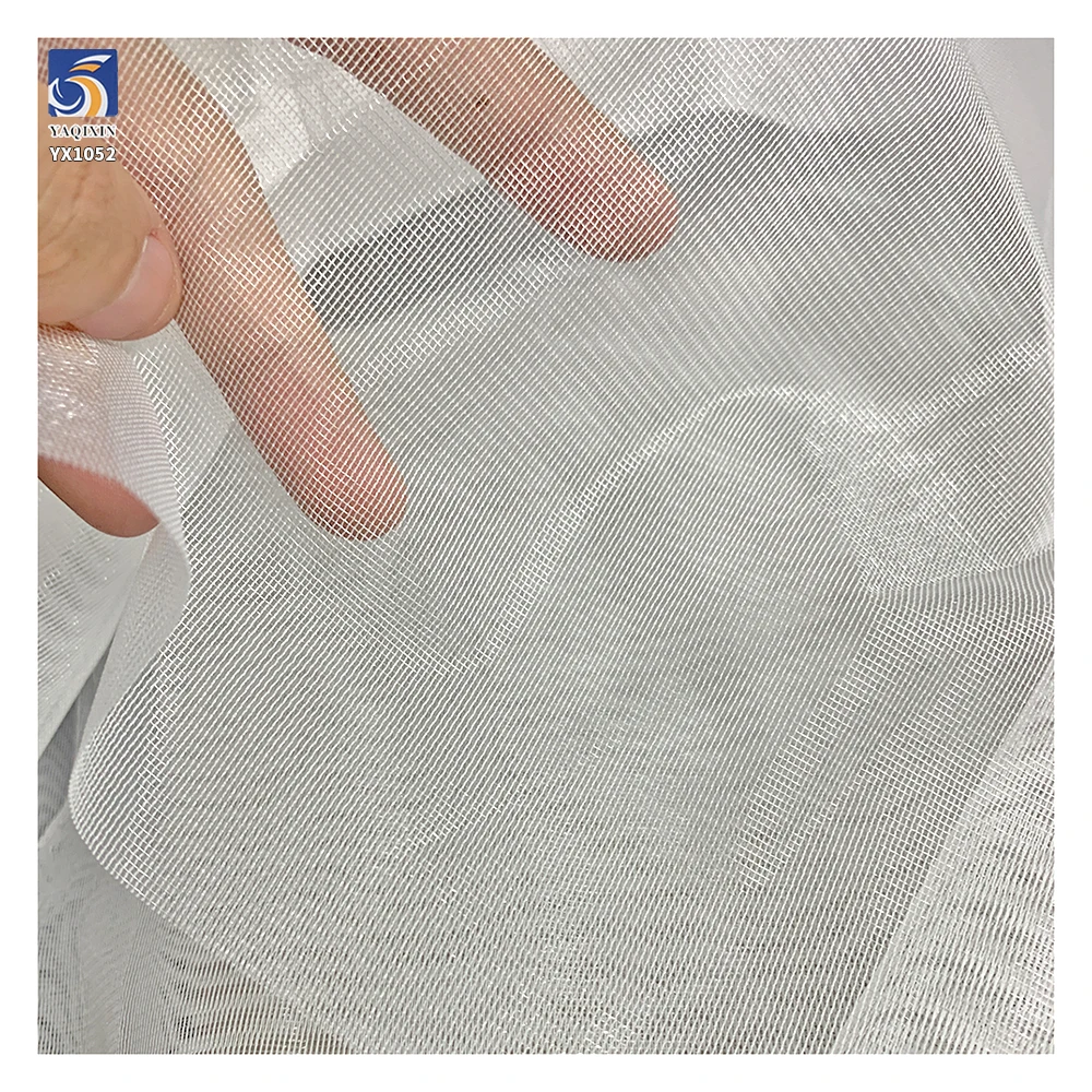 YX1052 160cm Glossy Small Lattice Translucent White Mesh Fabric Tulle Poly Plain Knit Tulle Fabric for Underwear and Handbags - 图片 5