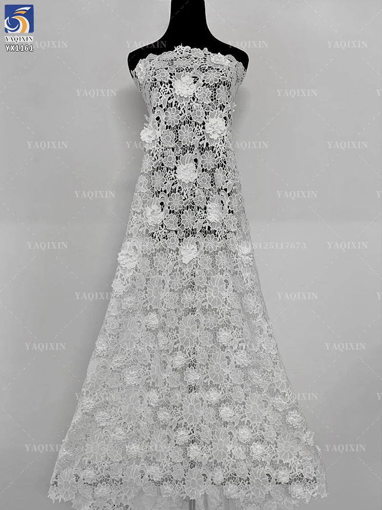 YX1161 2026 Embroidered Lace Fabric Water Soluble 100 Polyester Net 3D Florals Luxury Lace Fabric White for Clothes - 图片 6