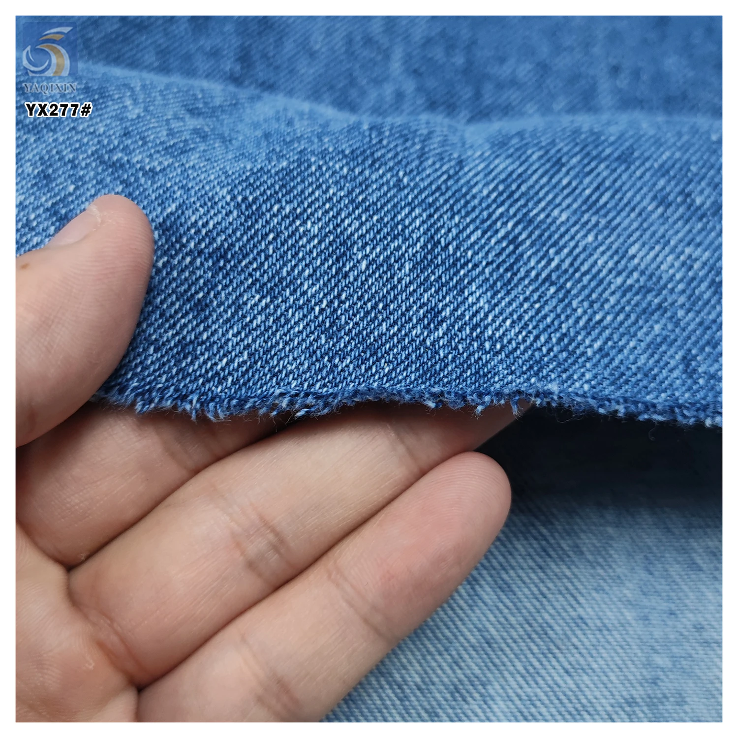 YX277 Good Quality 460gsm 100 Cotton 7*7 Denim Fabric Dark Blue Washed Woven Denim Fabric - 图片 3