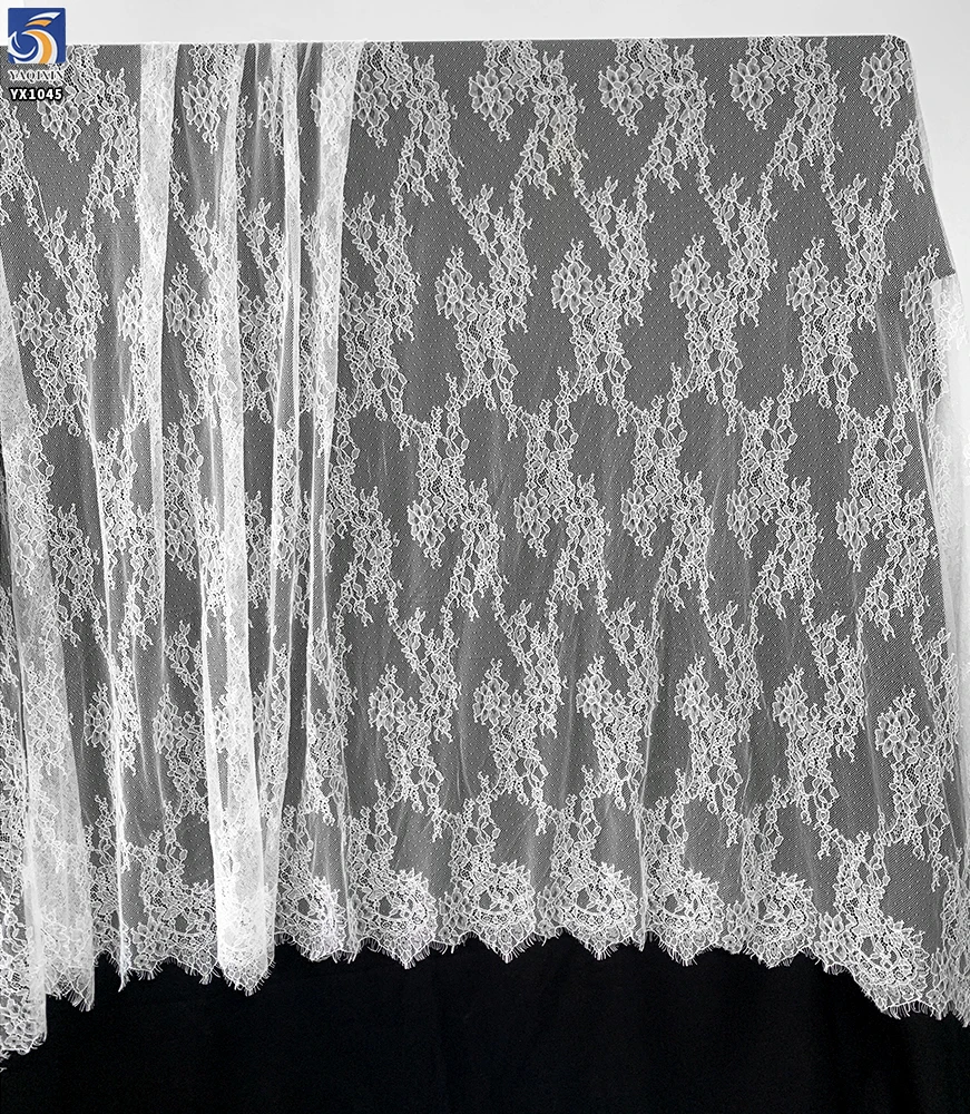 YX1045 Wholesale Cheap Plain Embroidery White Eyelash Lace Apparel Dress Fabrics Garments Home Textile Lace Fabric for Sales - 图片 4