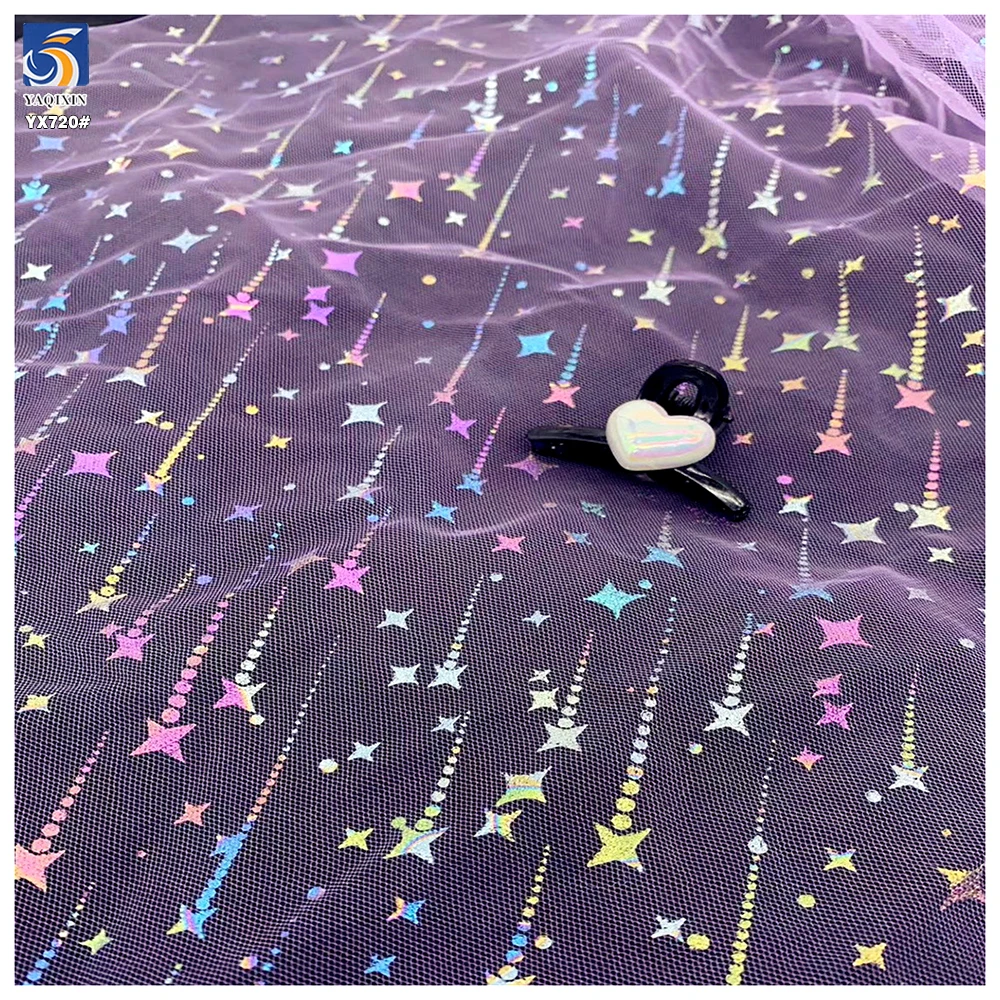 YX720 2025 Apparel Skirts 100% Polyester Colorful Meteor Shower Magic Gold Stamping Star Printed Fabric for Girls Tutu