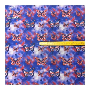 Novelty American Flag Colors Butterfly Pattern Design Digital Print Poly Tulle Fabric for Independence Day Party Dress