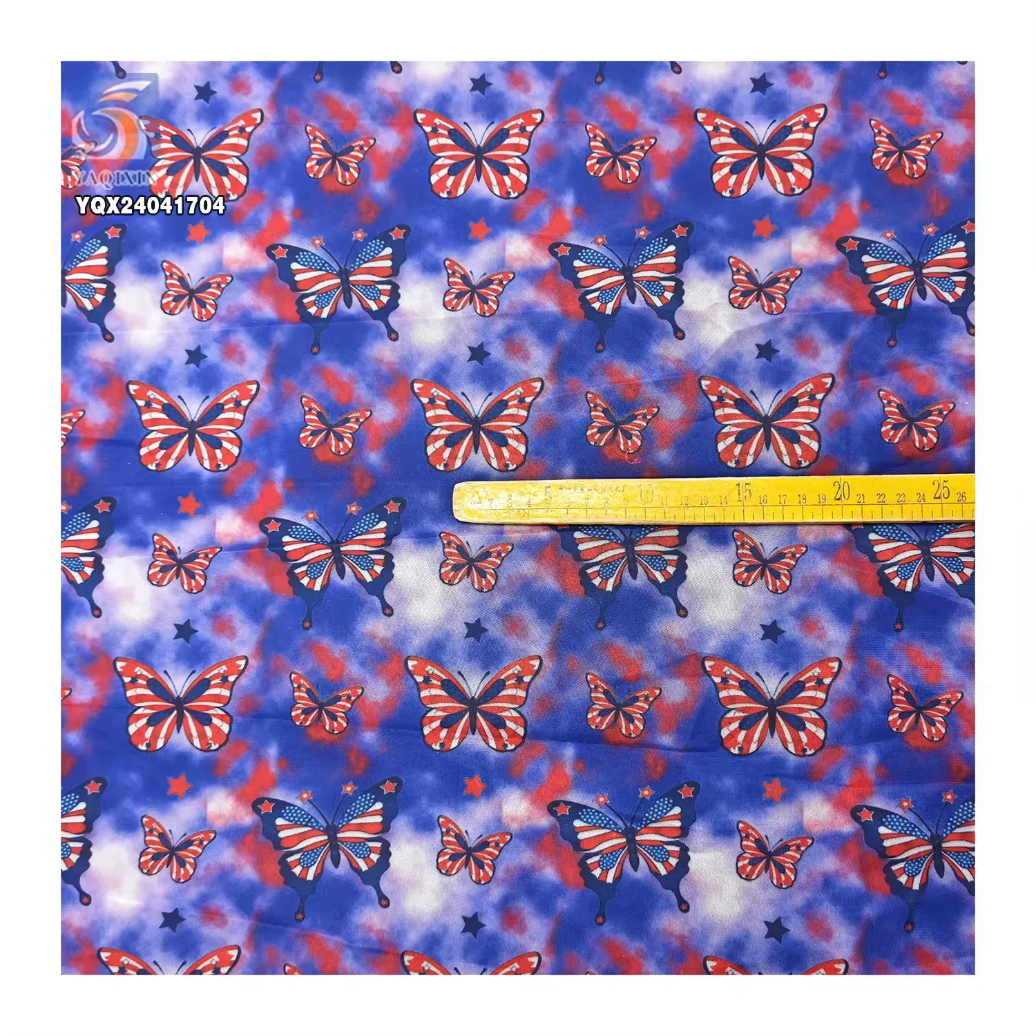 Novelty American Flag Colors Butterfly Pattern Design Digital Print Poly Tulle Fabric for Independence Day Party Dress
