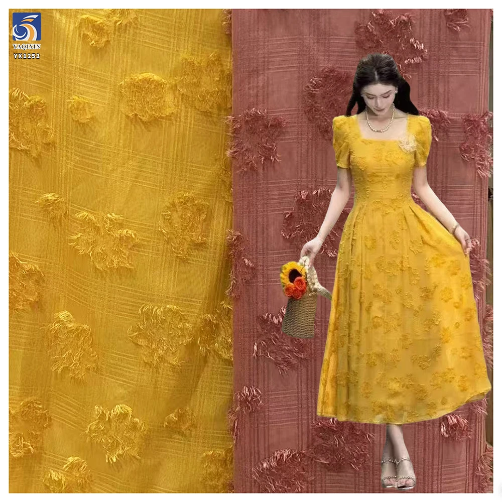 YX1252 New Trends 100 Polyester Chiffon Dress Fabric Striped 3D Checkered Florals Chiffon Jacquard Fabric for 2 Yards