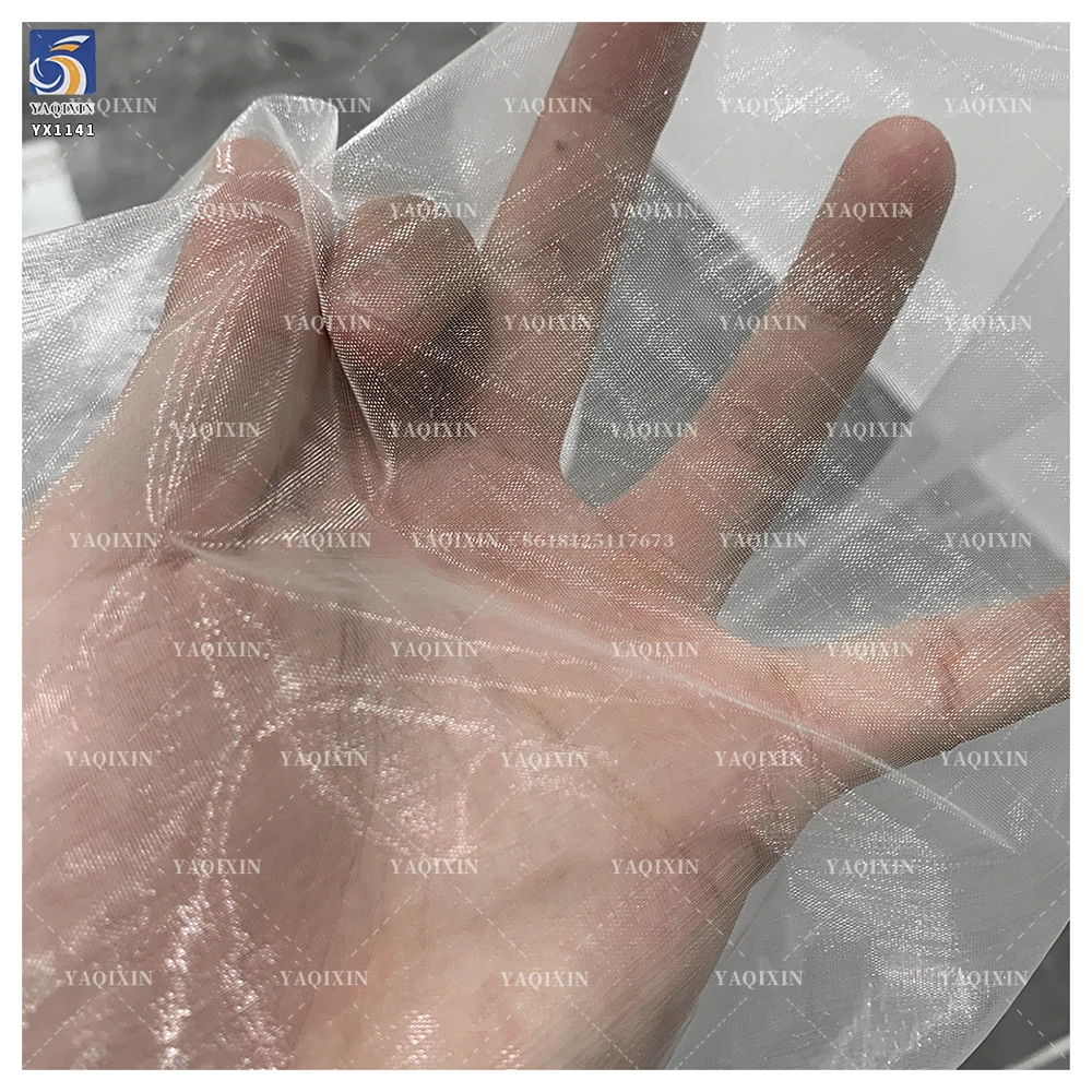 YX1141 Lightweight 22gsm Polyester Hardened Transparent Glass Gloss Organza Fabric for Formal Dress or Wedding Dress - 图片 4