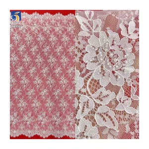 YX916 High-End Elegant White Eyelash Lace Fabric Water-Soluble Lace Fabrics With Bone Thread Heavy Embroidery Beads and Tube