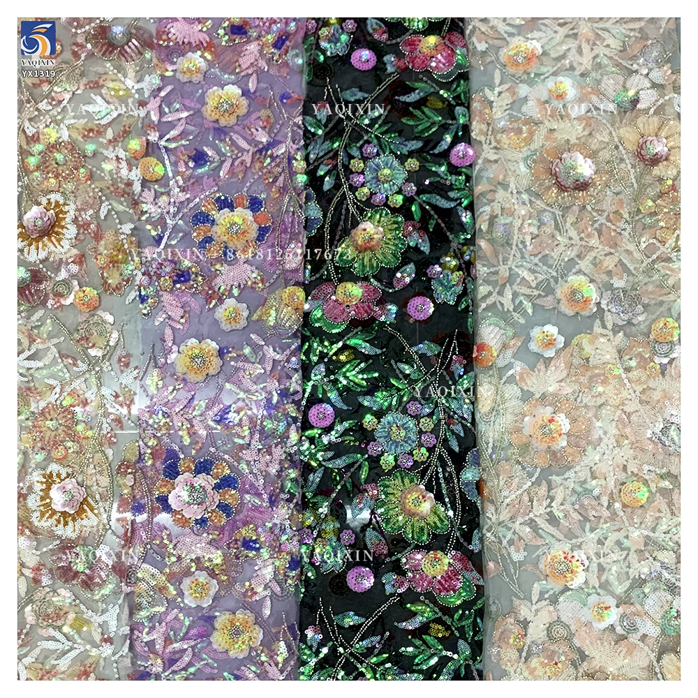 YX1319 New Life Fashion Spring 3D Sequin Embroidery Heavy Lace Mesh Tulle Fabric Noble and Luxurious French Style Lace Fabric - 图片 4