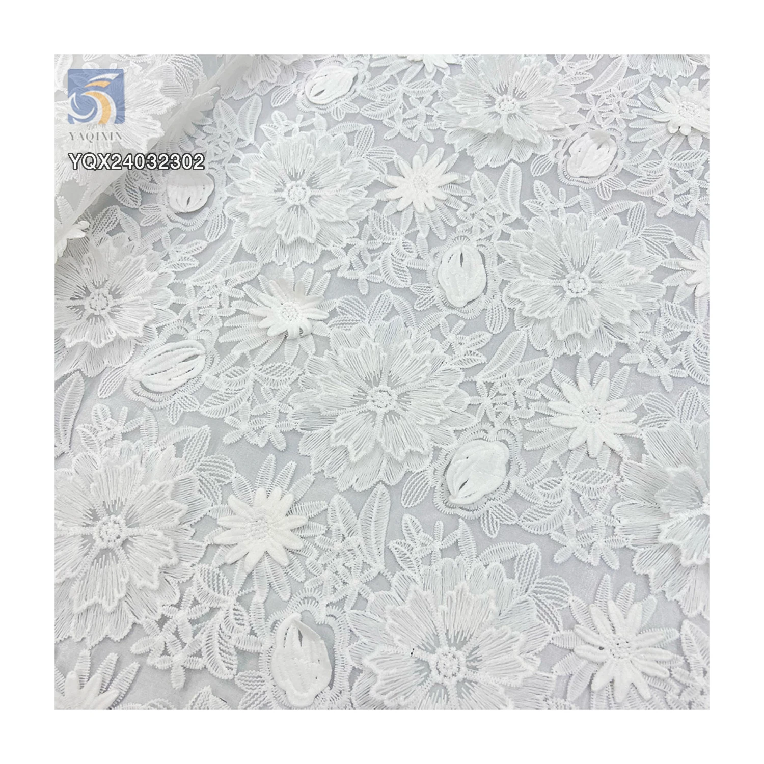 Wholesale Price 3D Embroidery Flower Organza Fabric Water Soluble Milk Lace Fabric for Dresses & Weddings Made in China - 图片 5