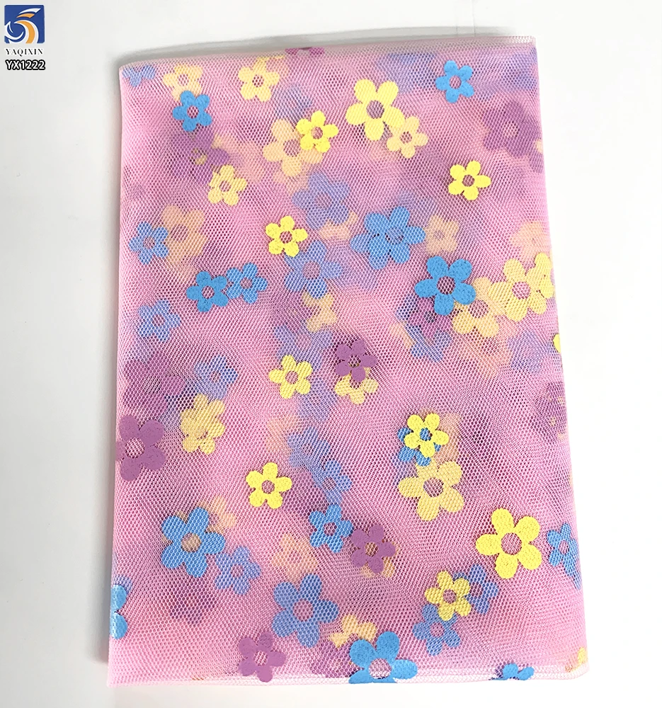 YX1222 2026 Offset Printing Custom Pink/Blue/Yellow Florals Mesh Tulle Fabrics for Girls' Skirts Children's Day Tulle Fabric - 图片 3