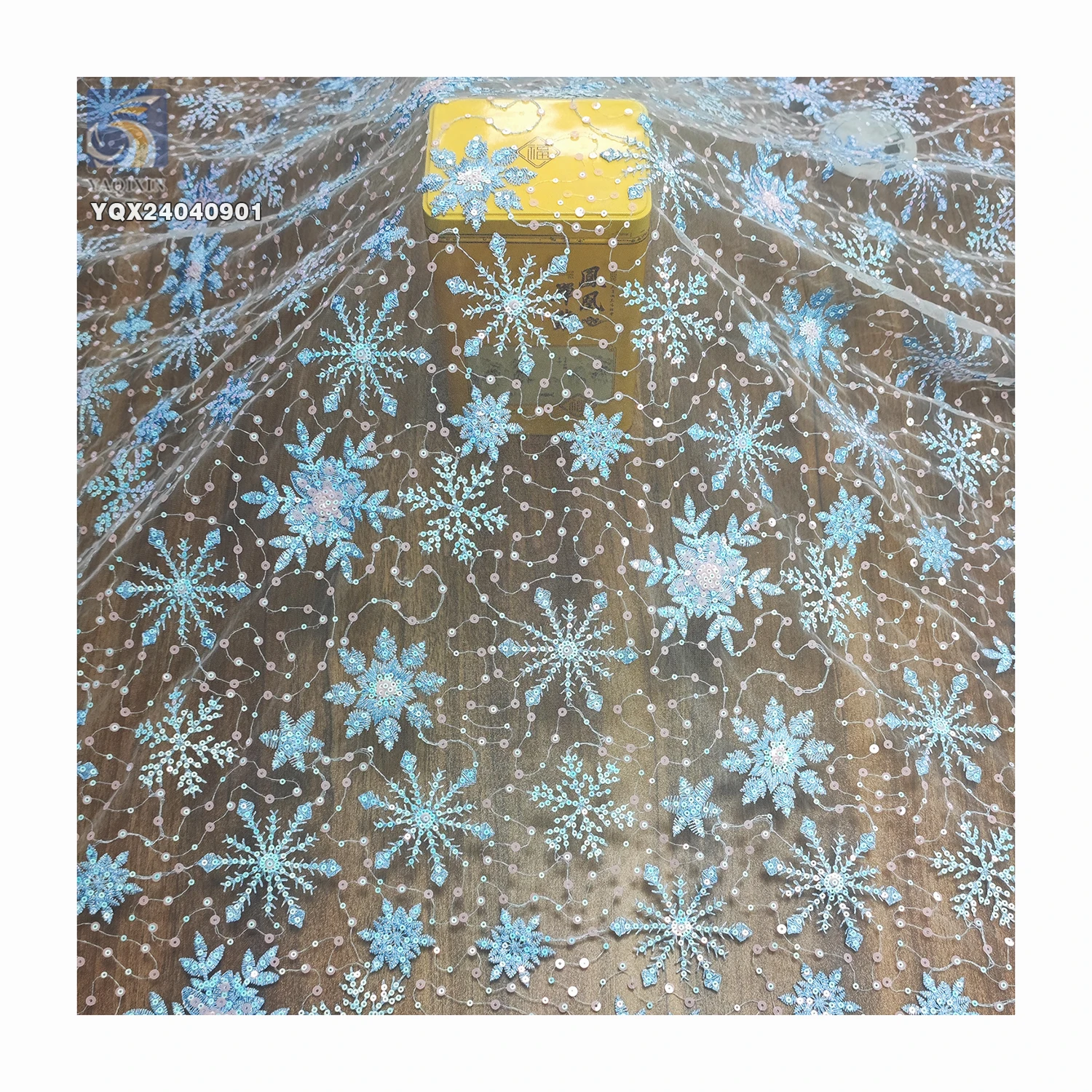 New Arrival Shiny Snowflake Design Sequin Embroidered Organza Fabric for Girls Skirts - 图片 3