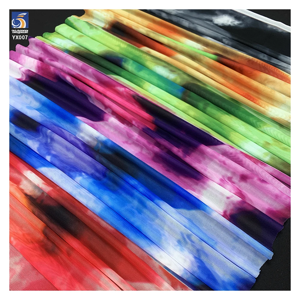 YX005 Tie-Dye Colorful Custom Printed Stretch Mesh Fabric for Skirts Garments 4 Way ELastic Mesh Fabric With Digital Print - 图片 2