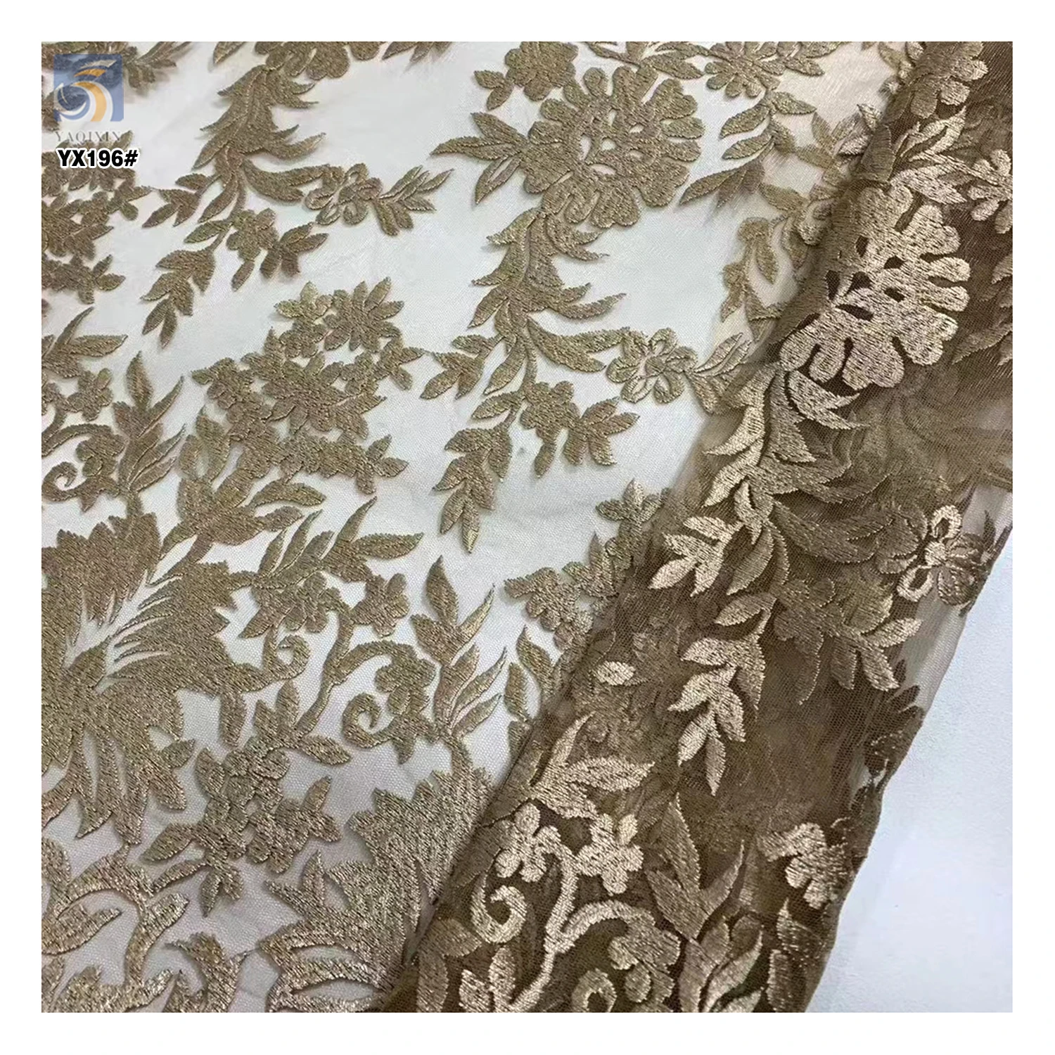 YX196 Hot Full Width Embroidery Tulle Lace Fabric for Women Skirt Heavy Handmade Embroidery Thick Lace Fabric - 图片 3