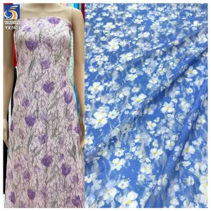 YX742 2025 French Lace Mesh Dress Fabric French Elegant Chantilly Lace Prints Fabric for Lingerie Dresses Skirts