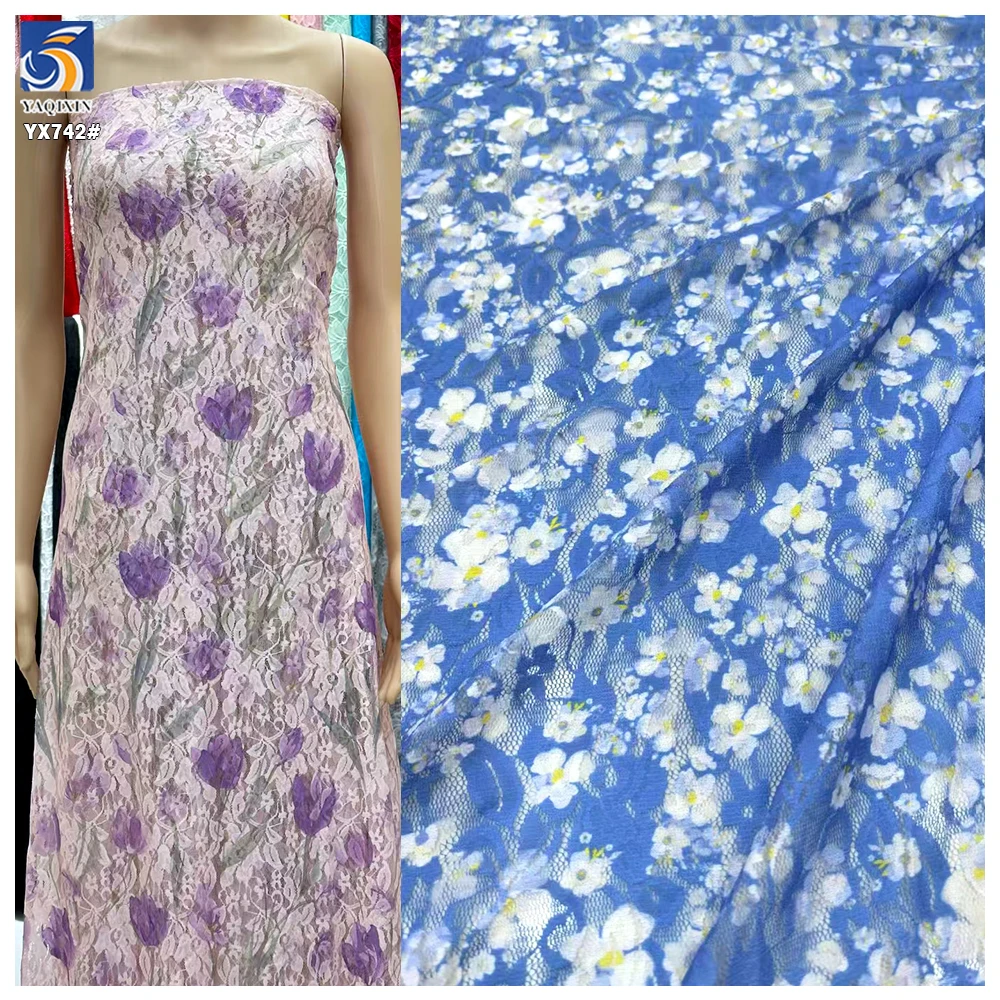 YX742 2025 French Lace Mesh Dress Fabric French Elegant Chantilly Lace Prints Fabric for Lingerie Dresses Skirts