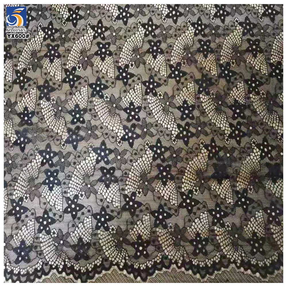 YX600 Low MOQ Cheap 100 Polyester Chantilly Lace Fabric Mesh Five-Star Lace Fabric for Home Textiles and Clothing - 图片 3