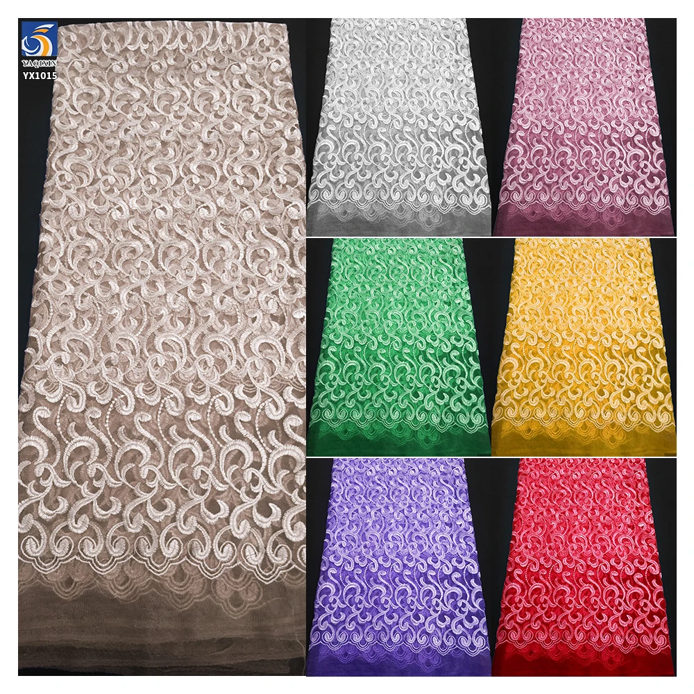 YX1015 High-End Luxury Style Embroidered Tulle Fabric Polyester Wave Design Tulle Embroidery Mesh Fabric for Party Skirts - 图片 2