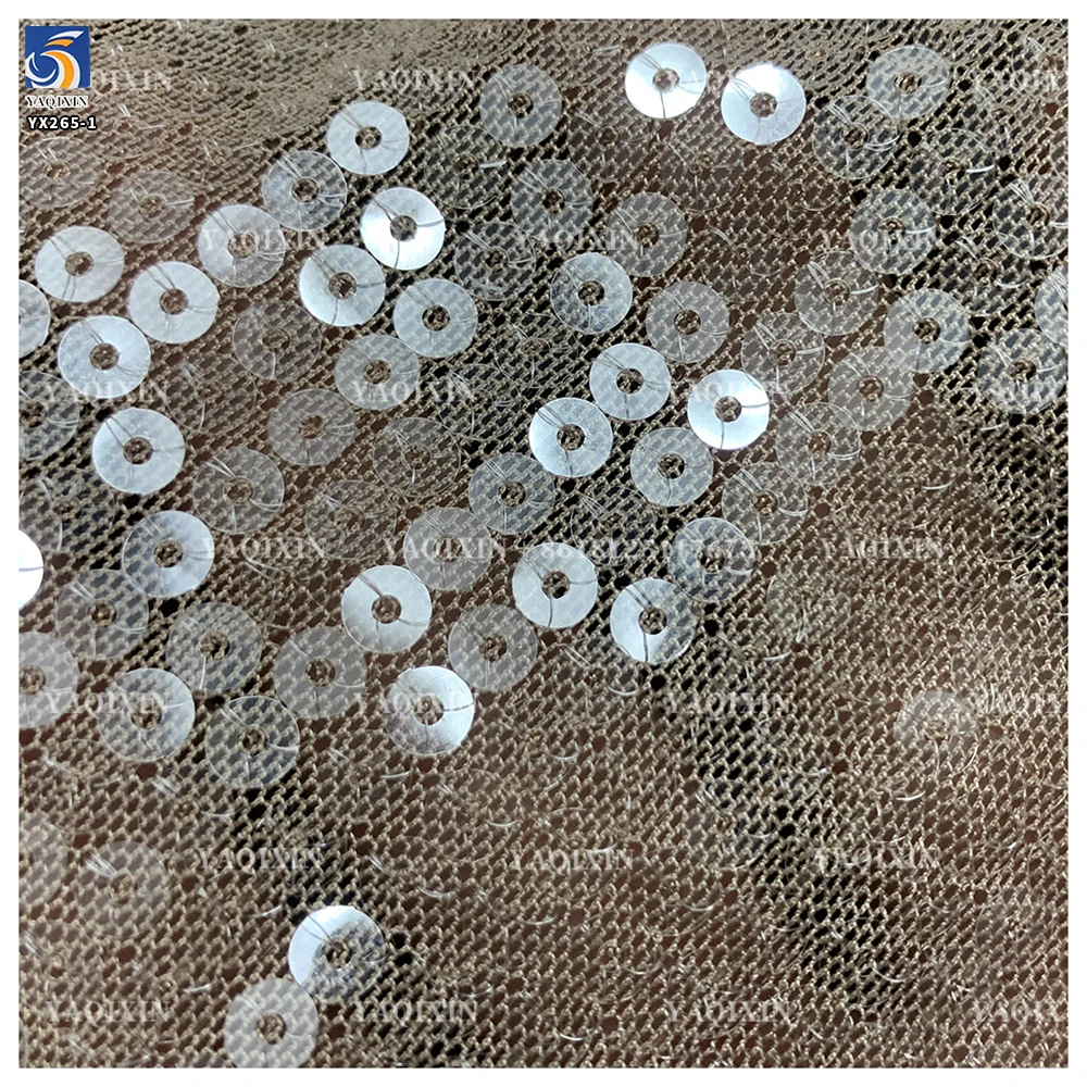 YX265-1 High-Shine Flexible 10 Colors Available 5mm Crystal Embroidery Stretch Mesh Fabric for Women Fashion Dress - 图片 4