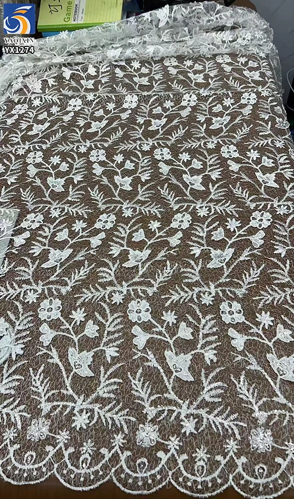 YX1274-1 Chinese Lace 10 Yards Custom Pattern Dyeing Embroidered Water-Soluble Lace Fabric for White Wedding Dress - 图片 3