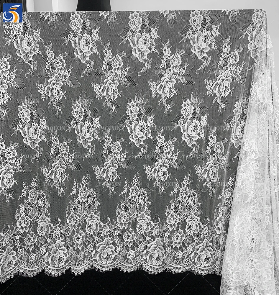YX1117 300*150CM Wholesale Cheap Suitable Curtain Fabrics Fabric 2026 Flowers Embroidery White Lace Fabric Textile Lightweight - 图片 5