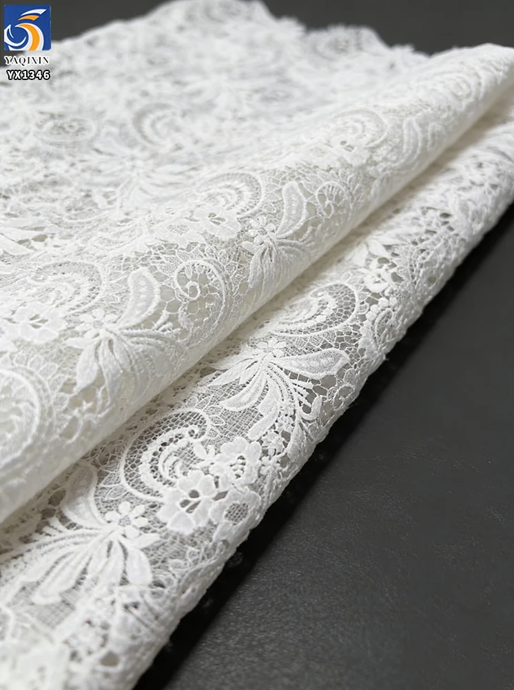 YX1346 130gsm French Fashion Embroidered Lace Fabric High Quality White Water Soluble Lace Embroidery Paisley Lace Fabric - 图片 4