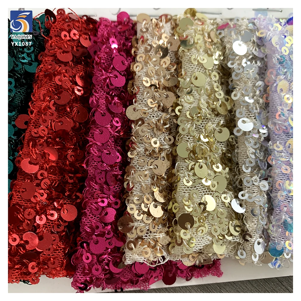 YX1087 300gsm Spandex Stretch Mesh Fabric With 3MM+5MM Sequins Embroidery Heavyweight Sparkle Sequin Fabric for Party Dress - 图片 6