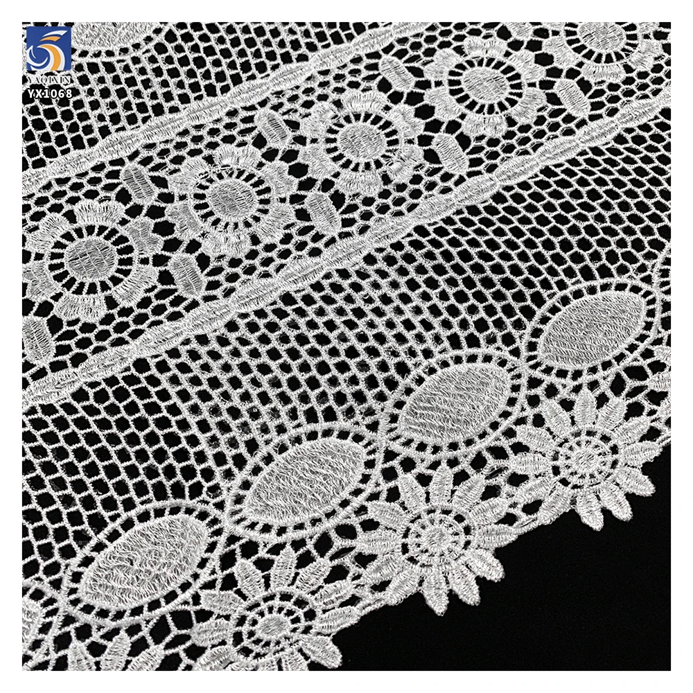 YX1068 Cord Lace Good Quality Stock Poly Water-Soluble Lace Fabric African Hollow Embroidered Dress Cheap Bulk Fabrics - 图片 5