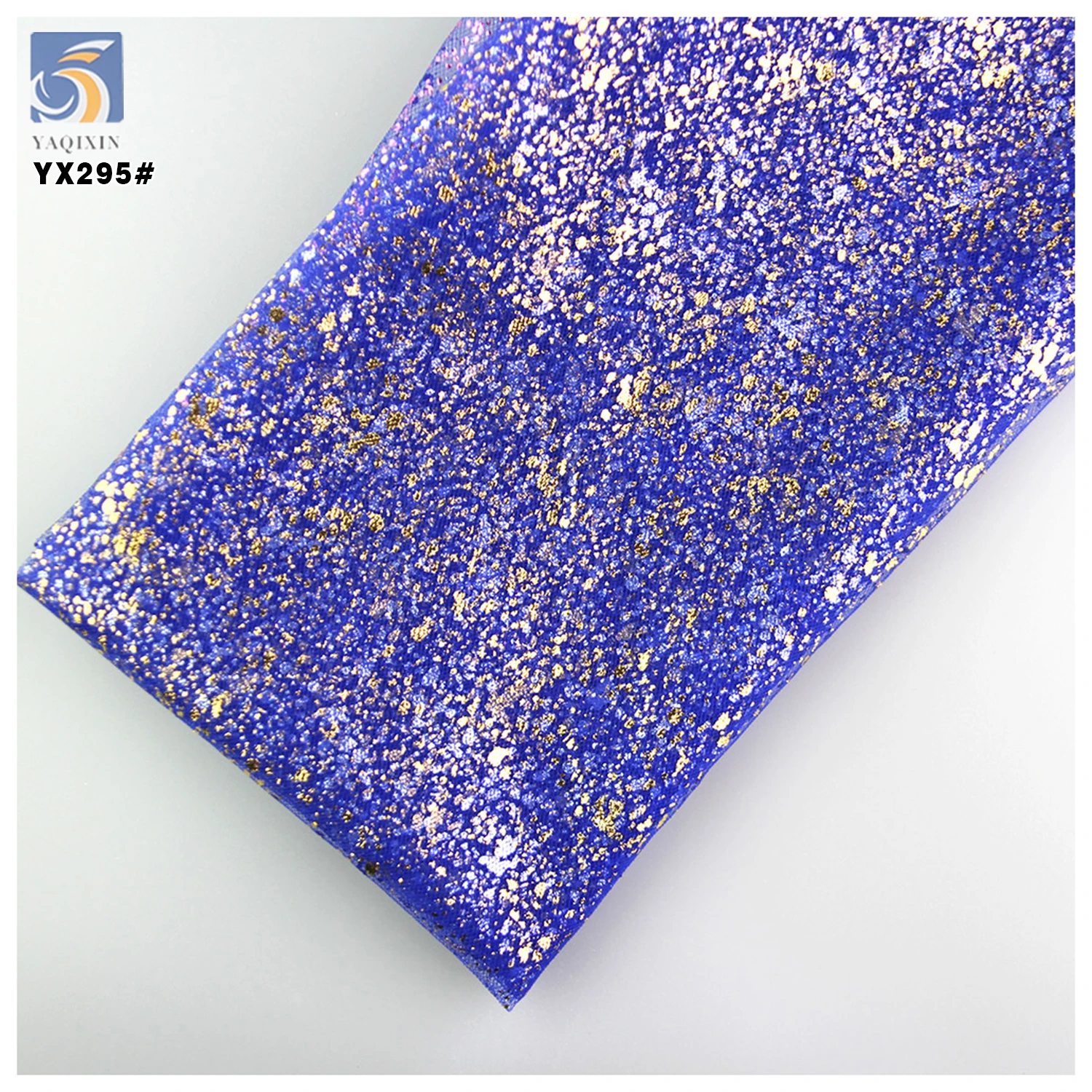 YX295 American New Arrivals 100% Polyester Film Printed Black Tulle Fabrics With Gold Iridescent Splatter - 图片 6