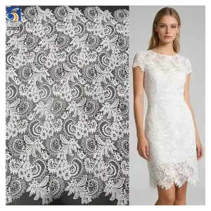 YX1346 130gsm French Fashion Embroidered Lace Fabric High Quality White Water Soluble Lace Embroidery Paisley Lace Fabric