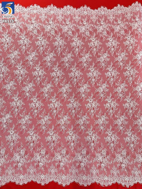 YX916 High-End Elegant White Eyelash Lace Fabric Water-Soluble Lace Fabrics With Bone Thread Heavy Embroidery Beads and Tube - 图片 6
