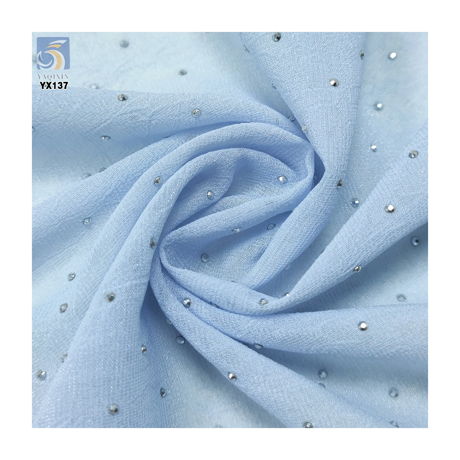 High Quality 75D 110gsm Pearl Crepe Chiffon Polyester Fabric With Crystal Diamond Embroidery by the Yards - 图片 5