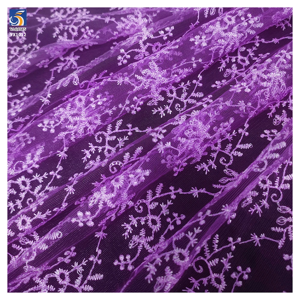 YX1012 Customized Embroidered Tulle Fabrics With Customer-Provided Samples Azure Polyester Tulle Embroidered Fabrics - 图片 5