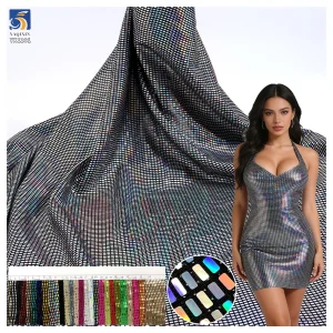 YX1281 150gsm Competitive Price Wavy Square Pattern Sequin Fabric 100% Nylon Knit Stretch Dress Laser Lurex Sequin Fabric