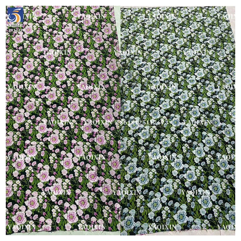 YX1235 Popular 220gsm Brocade Satin Jacquard Upholstery Fabric Green 3D Florals Embossed Yarn-Dyed Gold Brocade Fabric - 图片 3