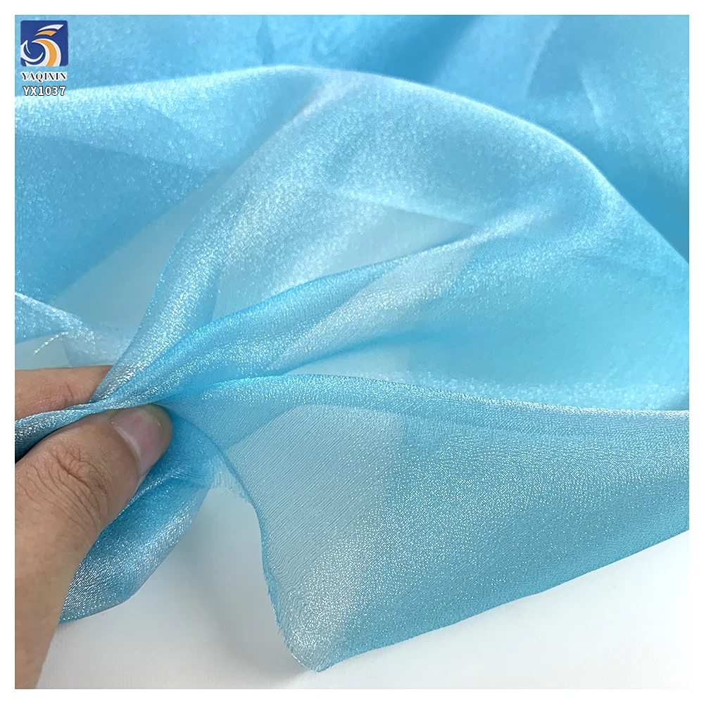 YX1037 150CM Plain 100% Polyester Soft Ice Organza Lurex Chiffon Fabric Recycled Sheer Shiny Organza Fabrics for Lolita Wear - 图片 3