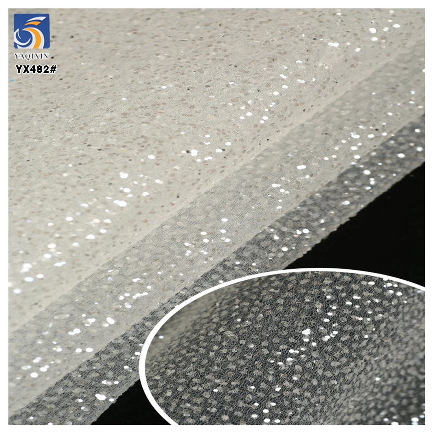 YX482 Wedding Dress Bridal Fabric Ivory White Tulle Fabric With Silver Sprinkle Sequin Dust Glitter Tulle Mesh Fabric - 图片 6