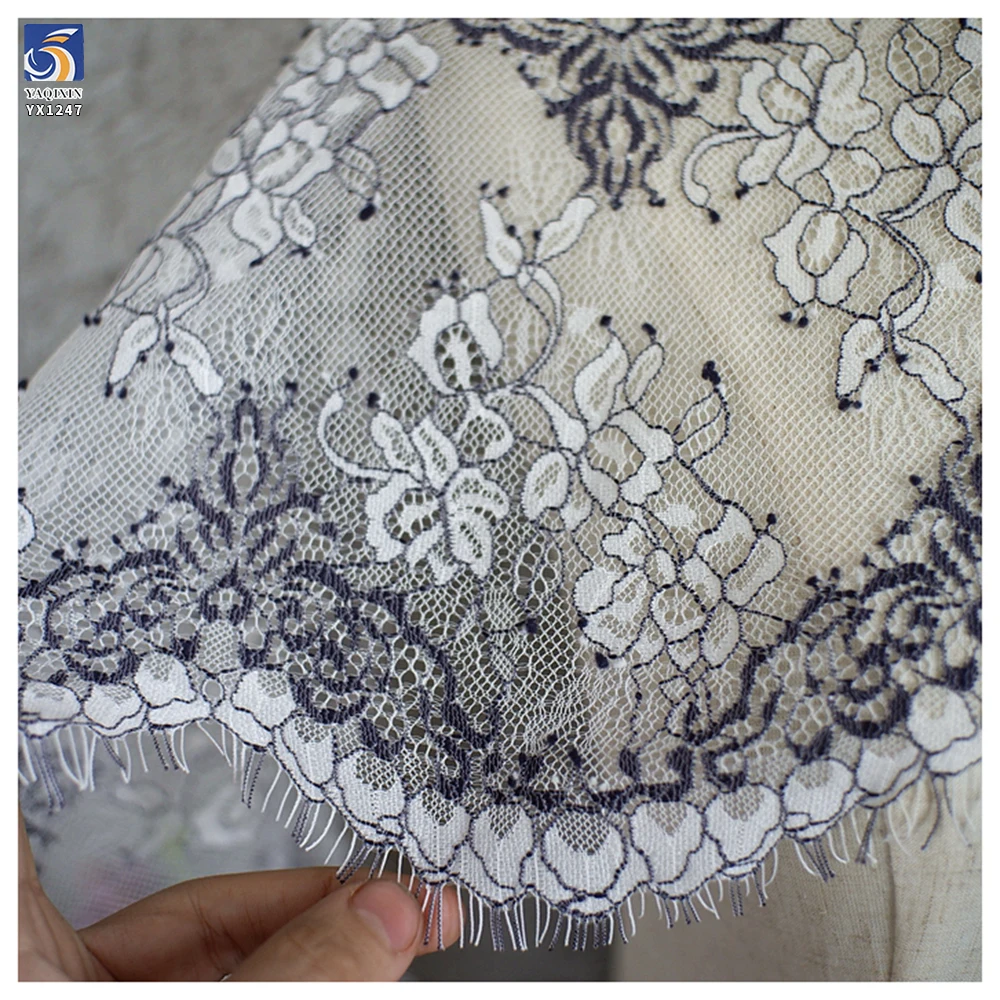 YX1247 New Two-Tone Polyester Crochet Lace Trim Customized White and Blue Mix Eyelash Lace Trim for Clothing Decoration - 图片 4
