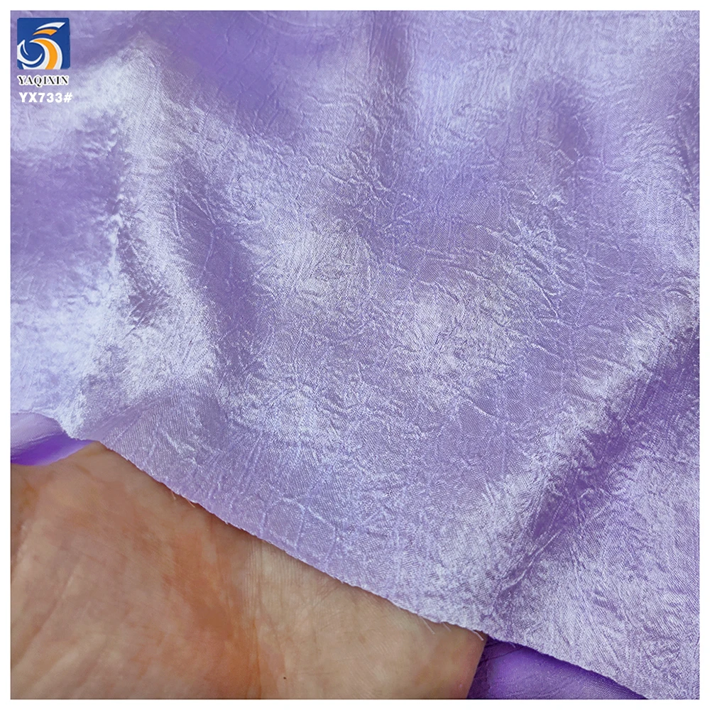 YX733 Middle East Dubai Fashion Chiffon Wrinkled Fabric Women's Dress Luxurious Purple Shiny Crepe 100 Polyester Fabric - 图片 5