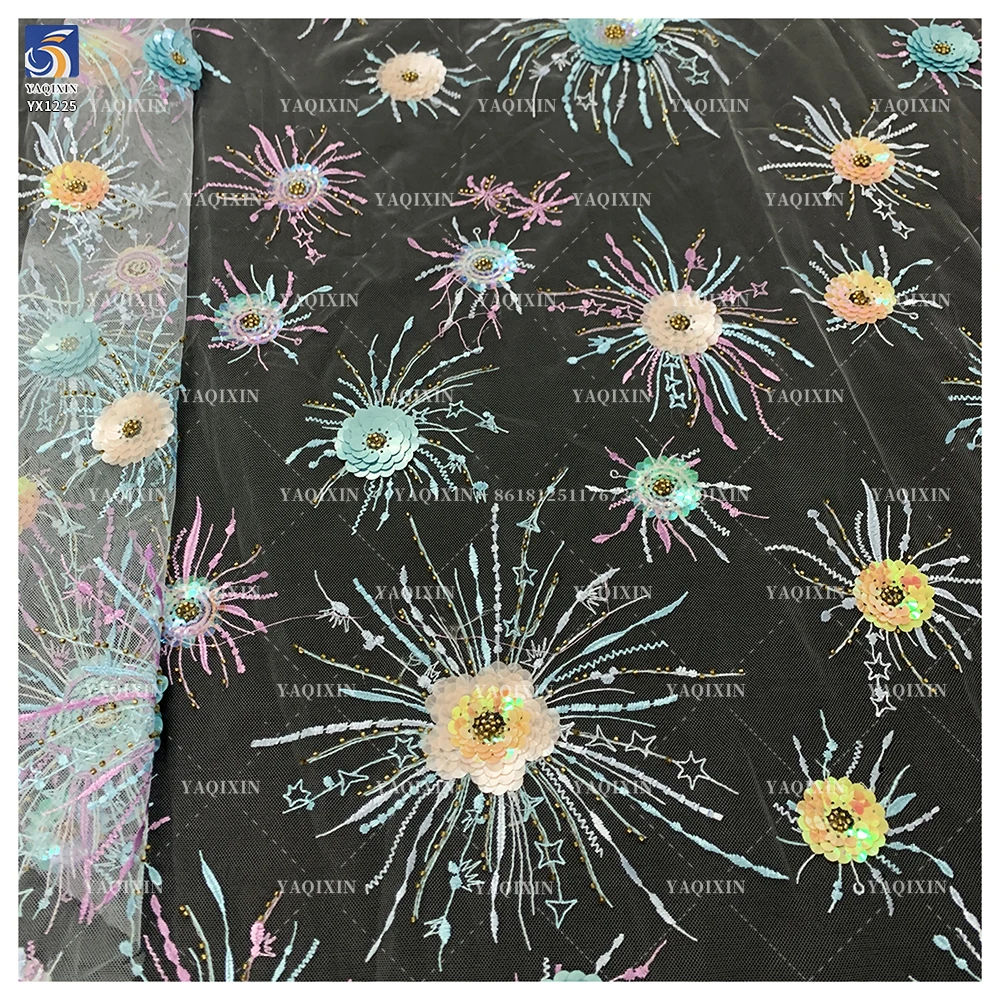 YX1225 New 3D Floral Embroidered Lace Tulle Fabric Competitive Prices Popular 2026 Embroidered Fabric With Colorful Sequins - 图片 4