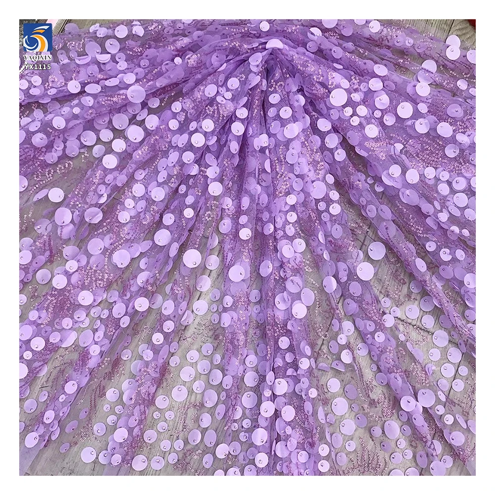 YX1115 2026 Applique Sequins Embroidery Tulle Laser Gradient 3D Polka Dot Embroidered Mesh Fabric 2 Yards Cheap for Clothing - 图片 3
