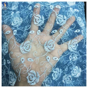 YX1026 Romantic Embroidered Rose Floral Mesh Fabric for Chinese Valentine's Day Beauty Dresses Embroidered Tulle Fabrics