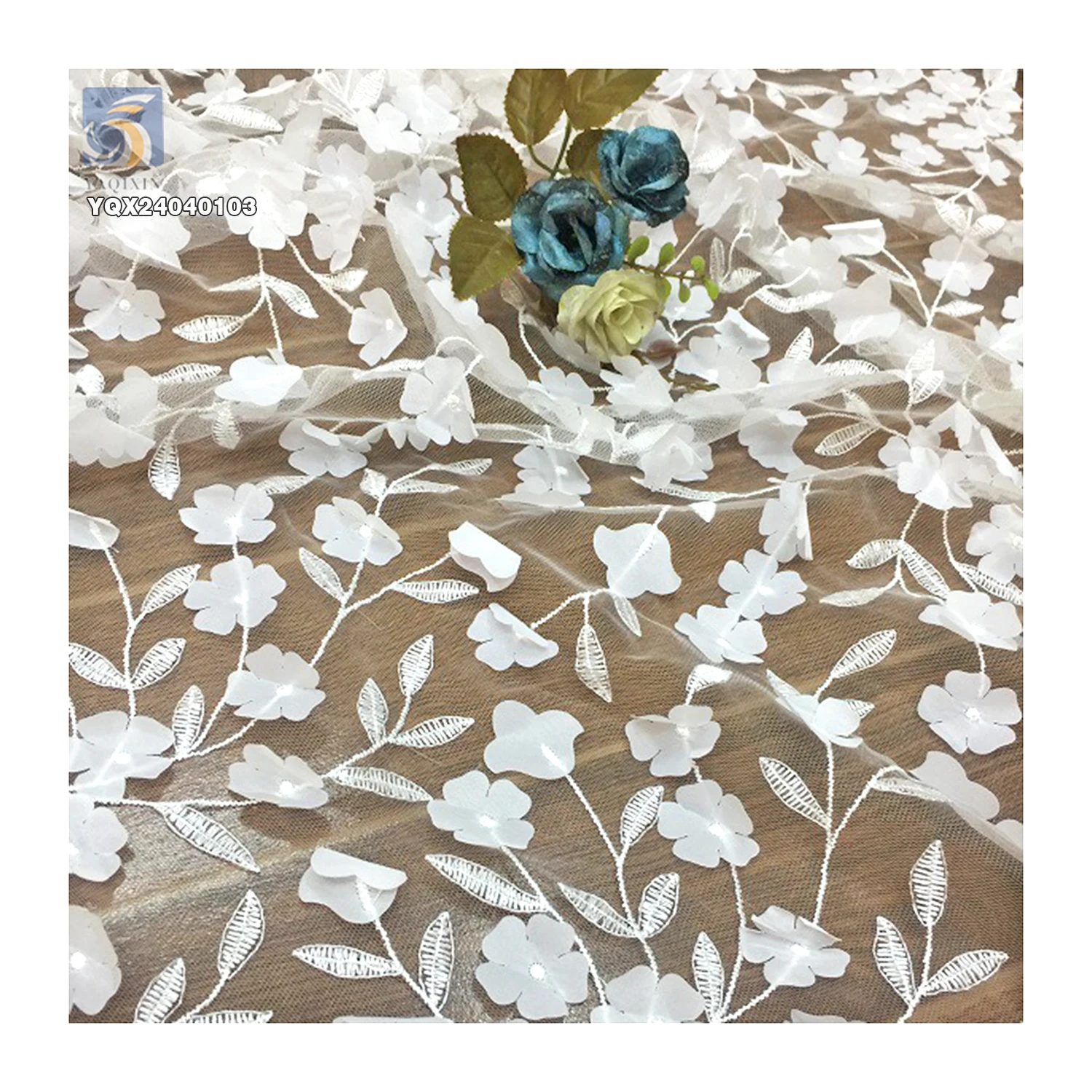 New Arrival Reasonable Price Lace Embroidery Fabric for Woman 3D Polyester Floral Fashion Fabrics - 图片 4