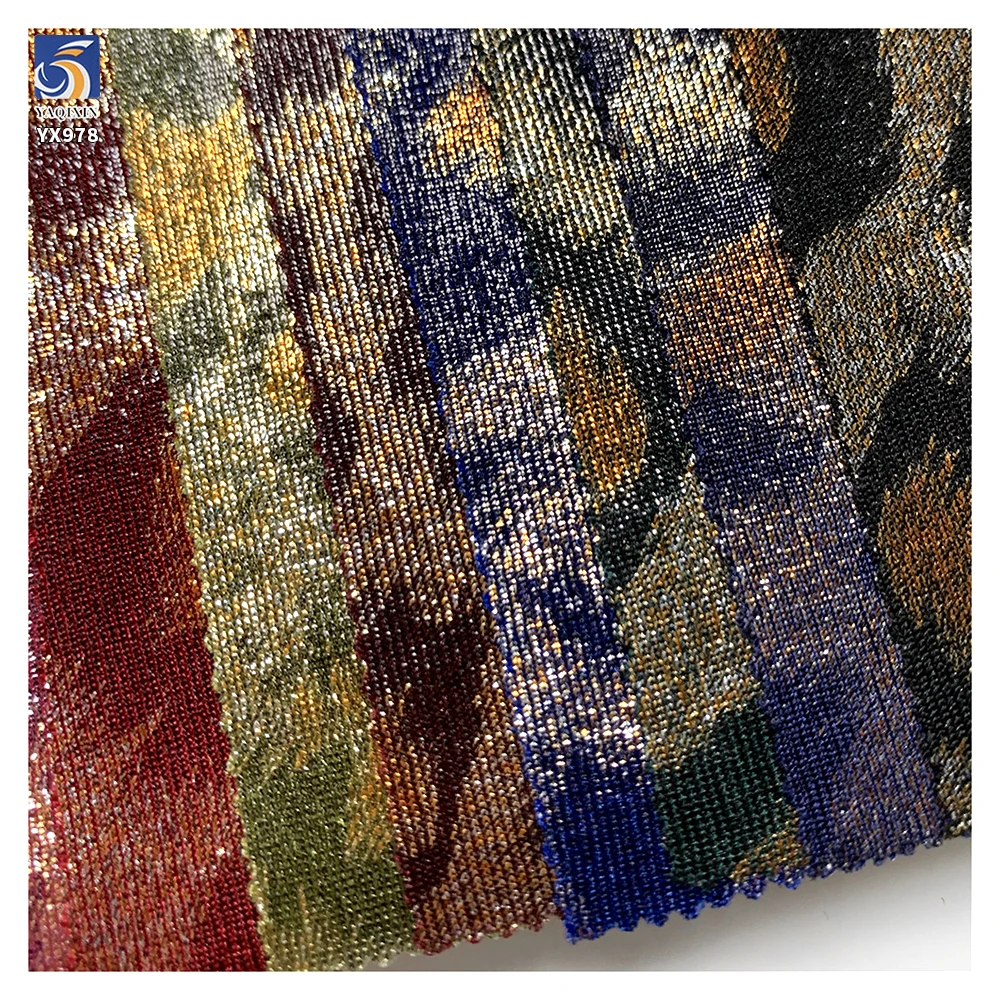 YX978 200gsm Spandex Highly Stretchable Ribbed Knit Lurex Fabric With Hot Stamping Leopard Print Lurex Fabric for Stage Dress - 图片 4